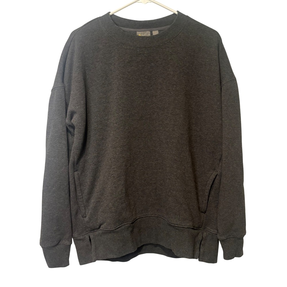 Zella Sweatshirt Women M Gray Crewneck Pockets Fleece Relaxed Fit Activewear